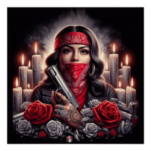 Gangster Girl Hip Hop chicano art graphic Poster
