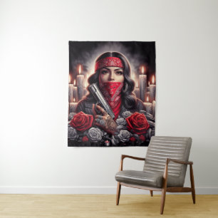 Gangster Girl Hip Hop chicano art graphic Tapestry
