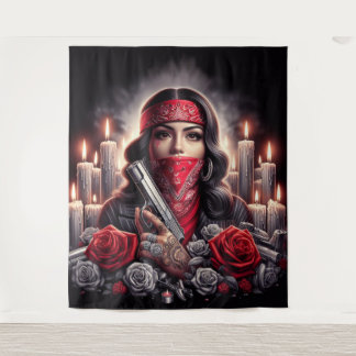 Gangster Girl Hip Hop chicano art graphic Tapestry