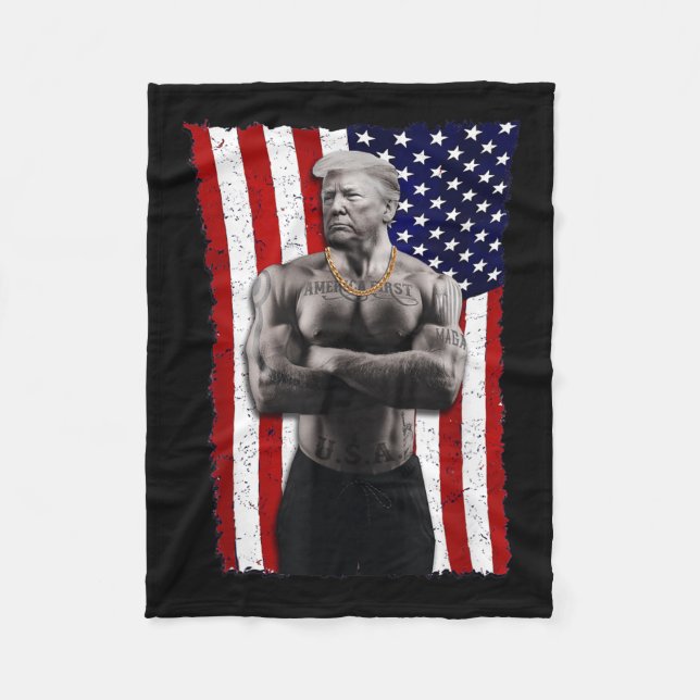 Gangster Pro Donald Trump Tattoo Republican Americ Fleece Blanket (Front)