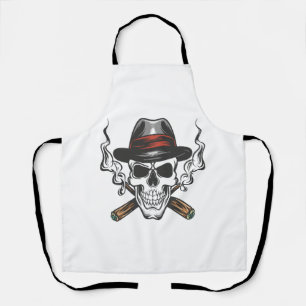 Gangster skull with fedora hat apron