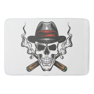 Gangster skull with fedora hat bath mat