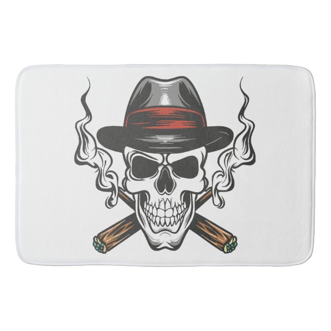 Gangster skull with fedora hat bath mat (Front)