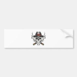 Gangster skull with fedora hat bumper sticker