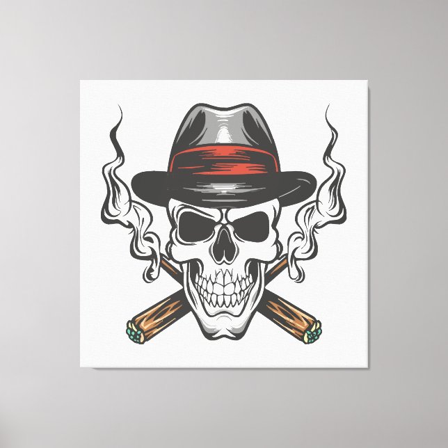 Gangster skull with fedora hat canvas print (Front)