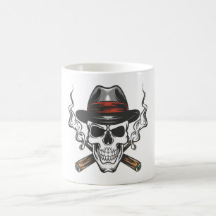 Gangster skull with fedora hat coffee mug