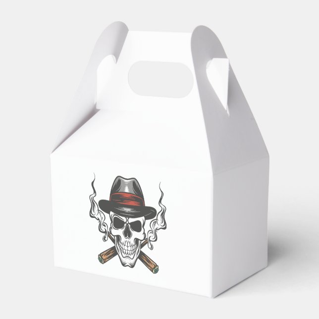Gangster skull with fedora hat favour box (Front Side)