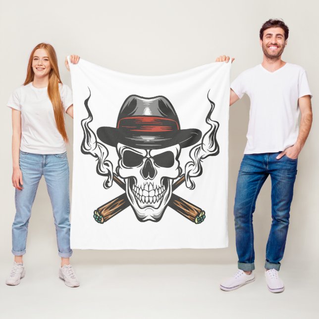 Gangster skull with fedora hat fleece blanket (In Situ)