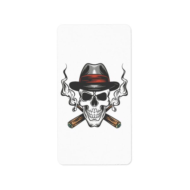 Gangster skull with fedora hat label (Front)