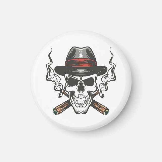 Gangster skull with fedora hat magnet (Front)