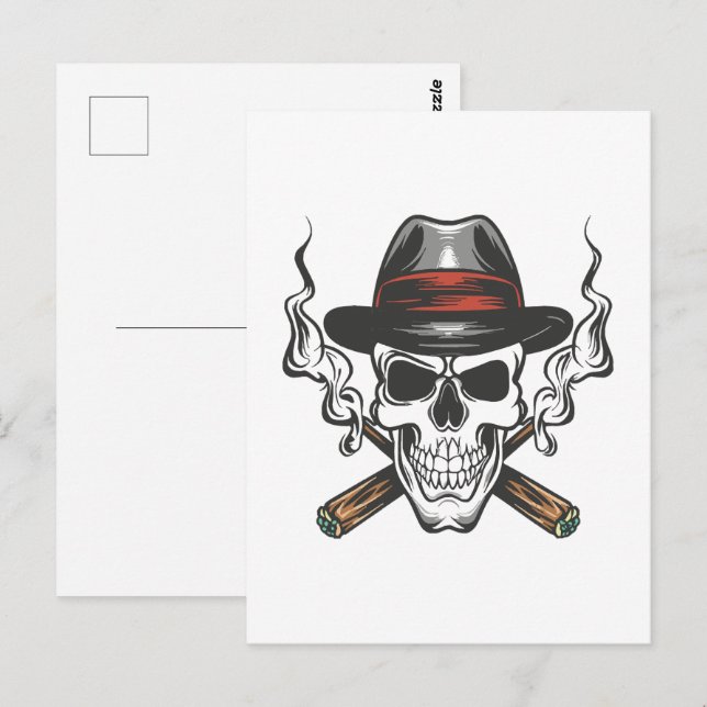 Gangster skull with fedora hat postcard (Front/Back)