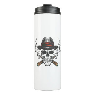 Gangster skull with fedora hat thermal tumbler