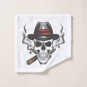 Gangster skull with fedora hat wash cloth