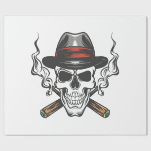 Gangster skull with fedora hat wrapping paper