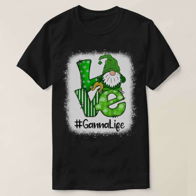Ganna Love St Patricks Day Bleached Gnome Lucky  T-Shirt (Design Front)