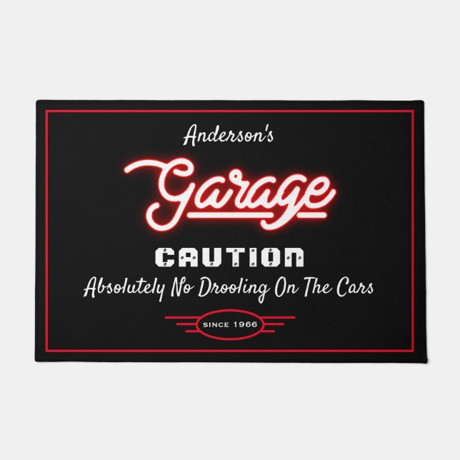 Garage Any Name Funny Saying Cars Red Black Doormat (Front)