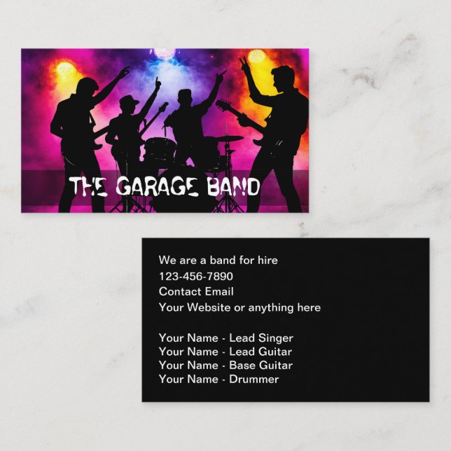 Garage Band For Hire Music Business Cards (Front/Back)