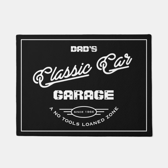 Garage Classic Car Any Name Black White Retro Doormat (Front)