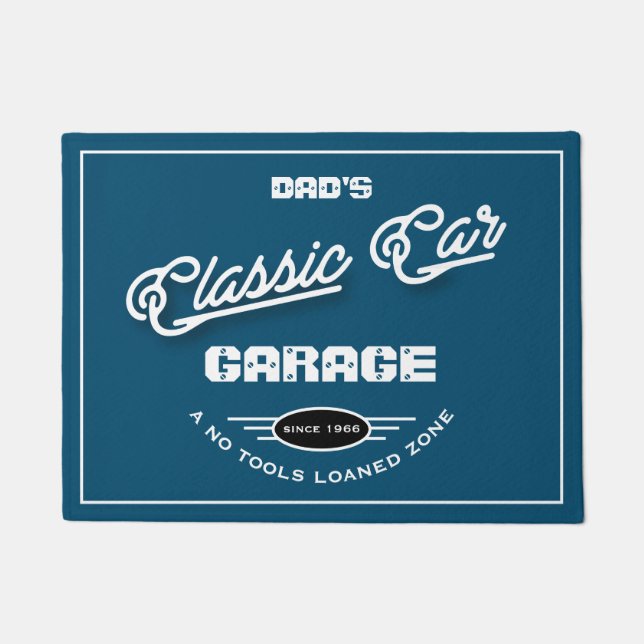 Garage Classic Car Any Name Blue White Retro   Doormat (Front)