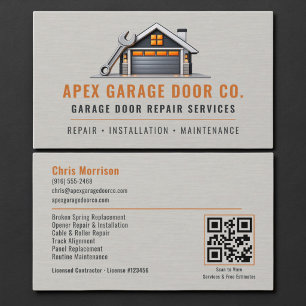 Garage Door Repair Metallic QR Code Business Card
