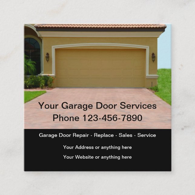 Garage Door Square Business Cards Template (Front)