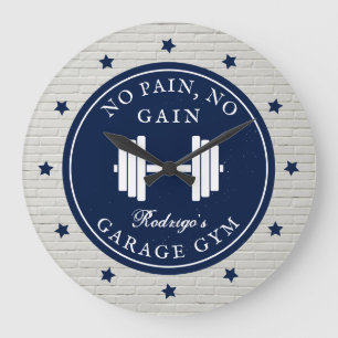 Garage Home Gym Workout Fitness Barbell Sport Name Large Clock