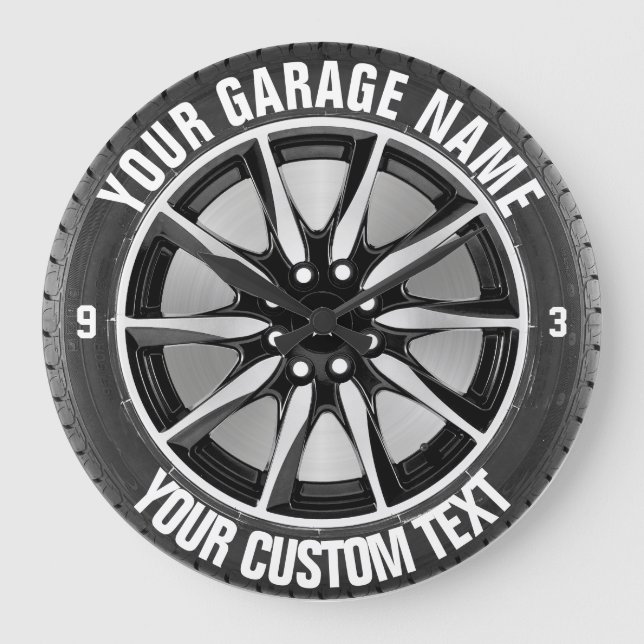 Garage Or Car Repair Owner Car Wheel On Steel Large Clock (Front)