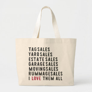 Garage Rummage Tag Yard Estate Moving Sale Lover Large Tote Bag