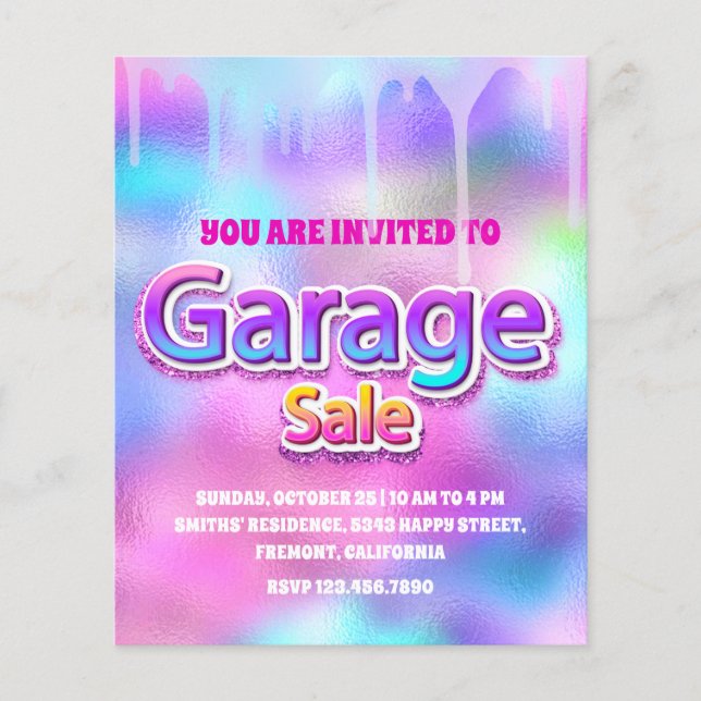 Garage Sale Holographic Pink Glitter Drip Flyer (Front)