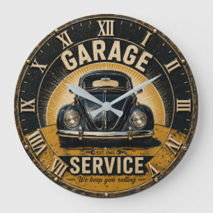Garage Service Classic Beetle Mechanic Workshop Large Clock