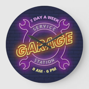 Garage Service Station Custom Text Large Clock