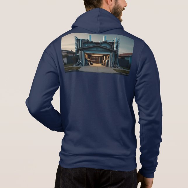 Garage Tech Upgrade men blue Bella hoodie back (Back)