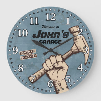 Garage Tools Man Cave Personalizable Retro-Style Large Clock