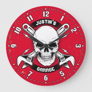 Garage Tools Man Cave Personalizable Retro-Style Large Clock