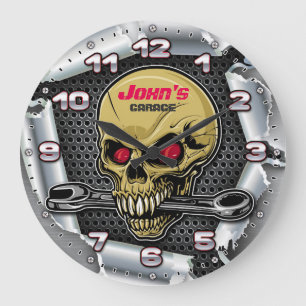Garage Tools Man Cave Personalizable Retro-Style Large Clock