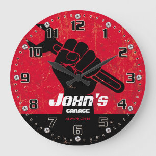 Garage Tools Man Cave Personalizable Retro-Style Large Clock