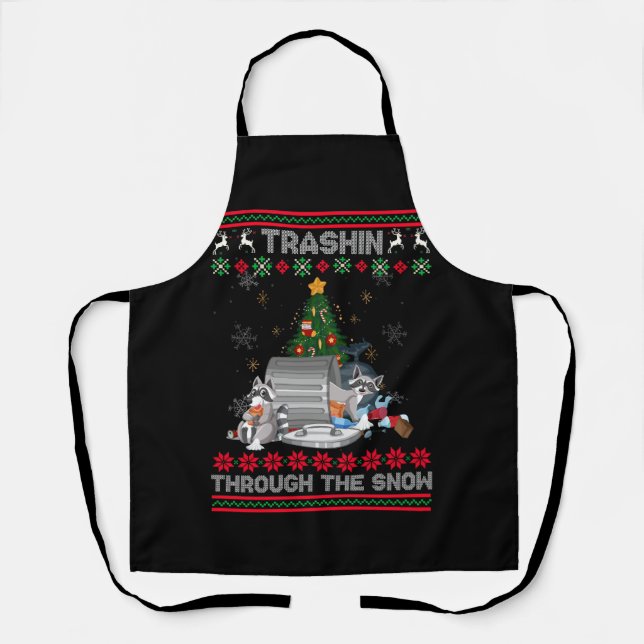 Garbage Gang Opossum Racoon Ugly Christmas Sweate Apron (Front)