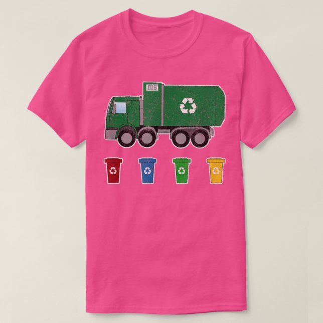 Garbage Smiling Truck Coloured Cans Recycling Day  T-Shirt (Design Front)