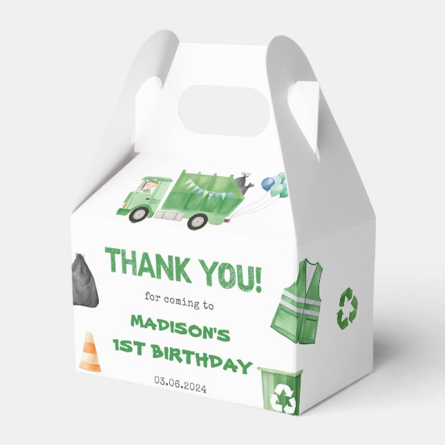 Garbage Trash Truck 1st Birthday Party Favour Box (Front Side)