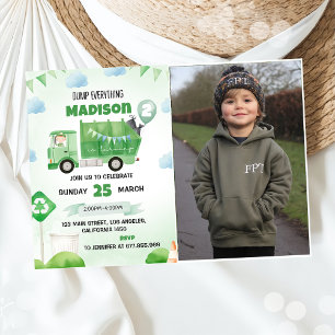 Garbage Trash Truck 2nd Birthday Party Photo  Invitation