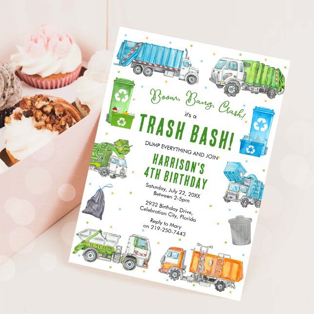 Garbage Trash Truck Birthday Invitation (Creator Uploaded)