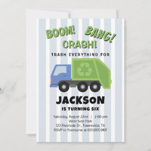 Garbage Trash Truck Birthday Party Invitation