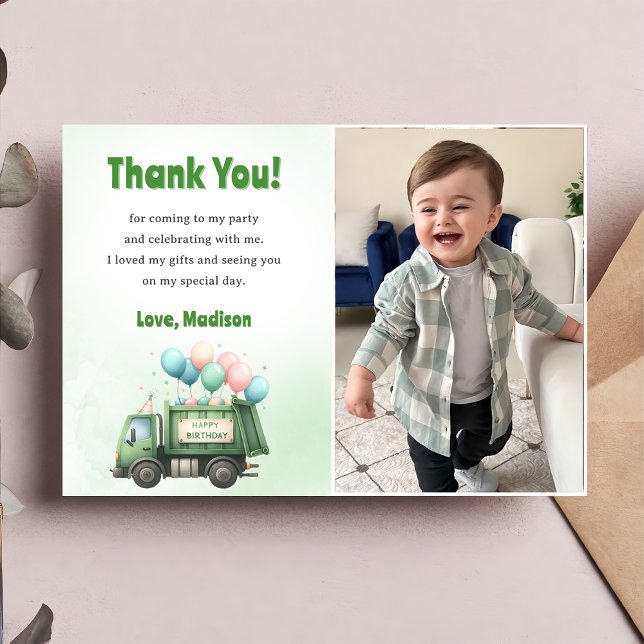 Garbage Trash Truck Birthday Party Thank You Card (Creator Uploaded)