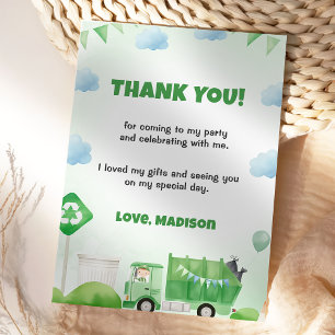 Garbage Trash Truck Birthday Thank You Card 