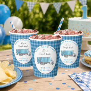 Garbage Trash Truck Blue Birthday Personalised Paper Cups