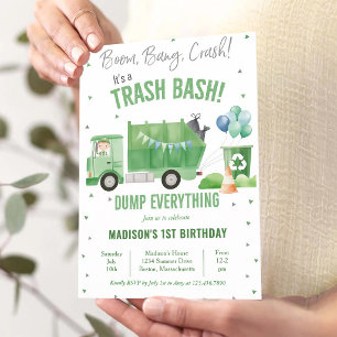 Garbage Truck 1st Birthday Party Invitation