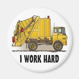 Garbage Truck 2 Construction Round Magnet I Work