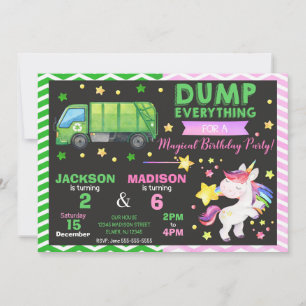 Garbage Truck and Unicorn Joint Birthday Invitation