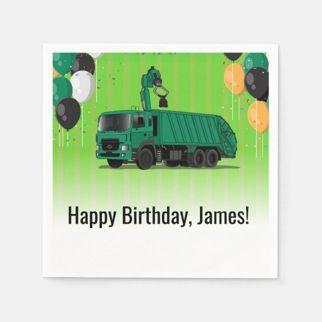 Garbage Truck Birthday Napkin (Front)