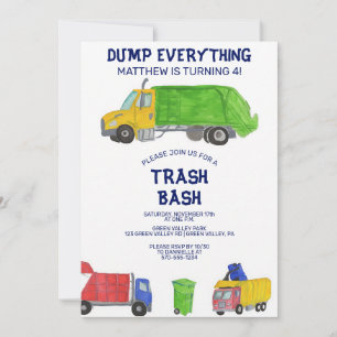 Garbage Truck Boys Birthday Trash Bash Invitation